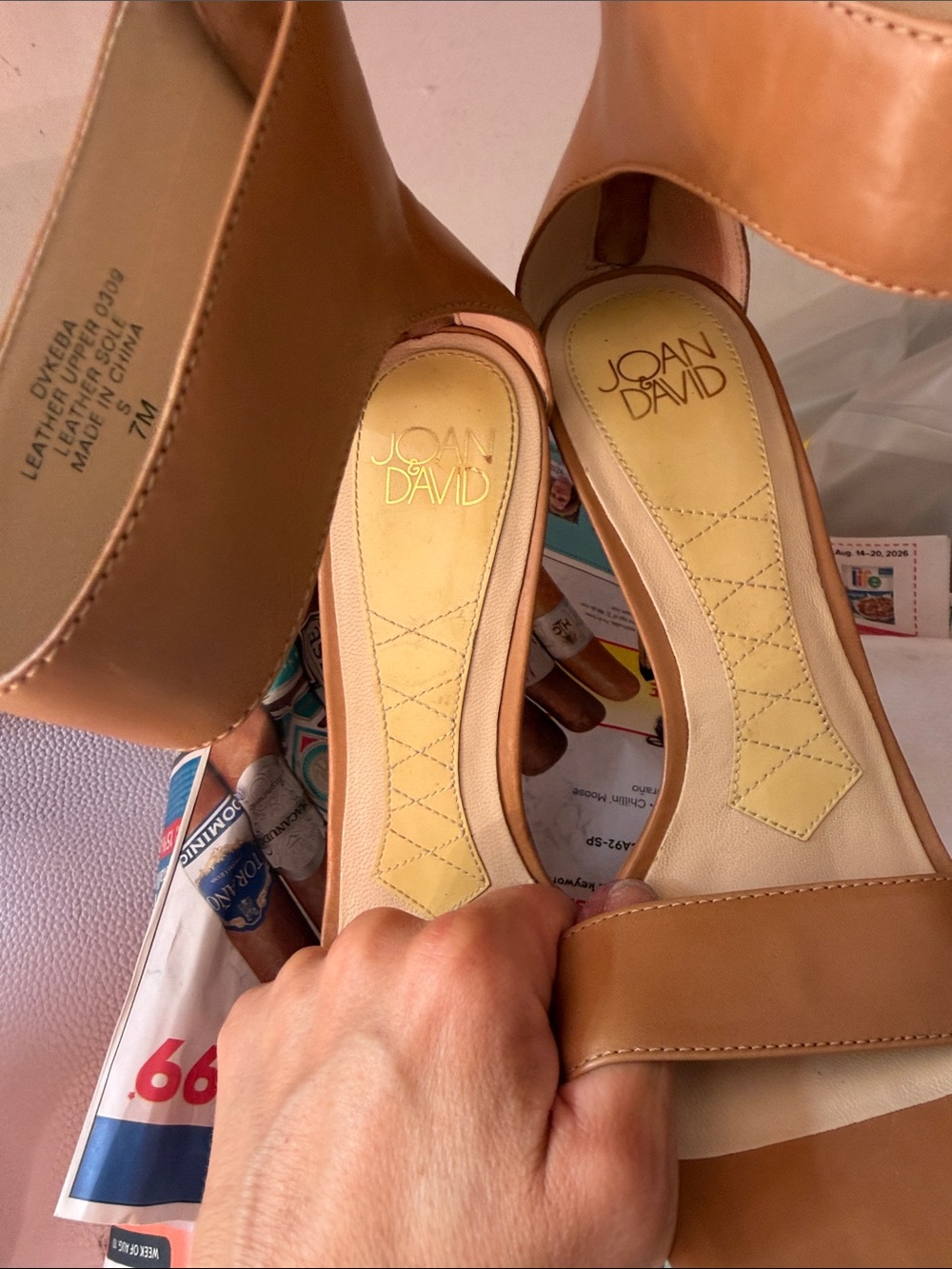 Joan & David Vintage ~ Never Worn ~Women's Tan Leather Open-Toe 3” Heel Sandals